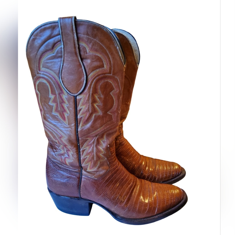 Crown Brown Lizard-Texture Leather Cowboy Boots